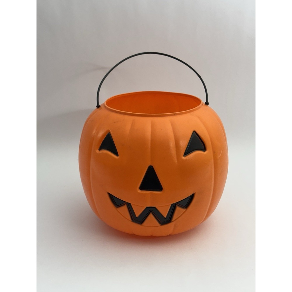 Vtg General Foam Plastics Blow Mold Pumpkin Halloween Candy Bucket Pail